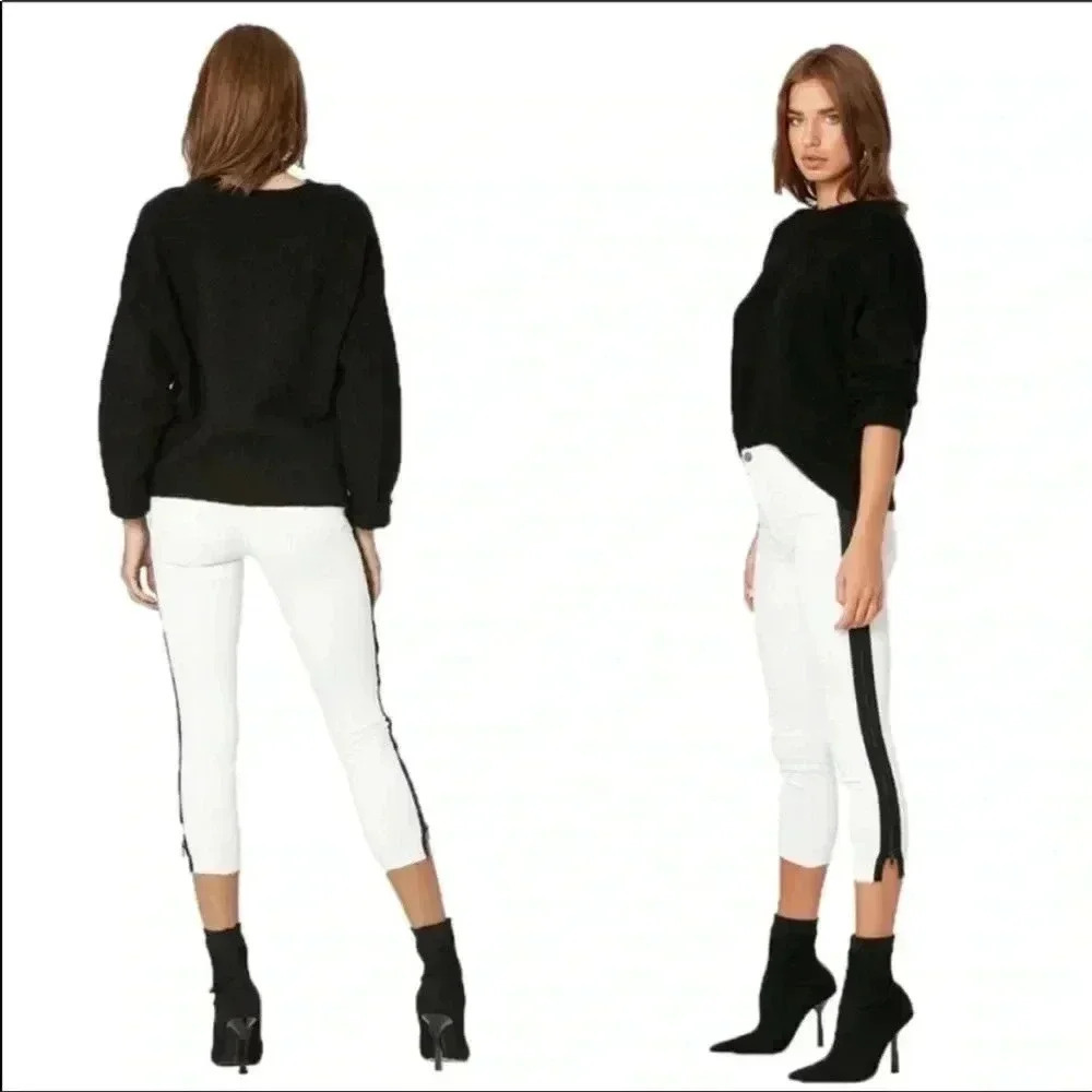 Etienne Marcel Los Angeles White Blk striped Jeans Sz 24